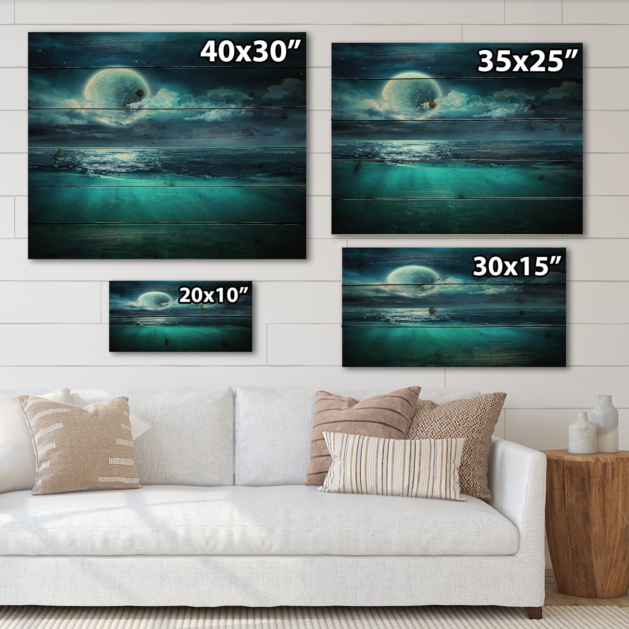 Designart - Romantic Moon Over Deep Blue Sea II